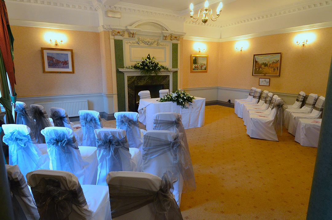 The Drawing Room at Bedale Hall set up for a Wedding Reception.