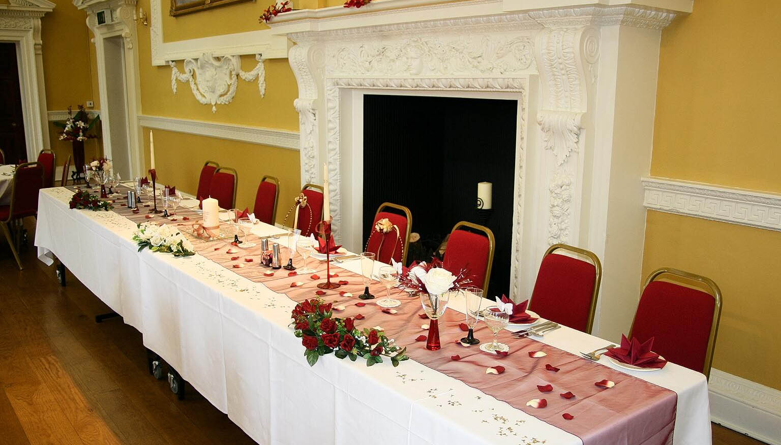 The Head Table of a Wedding Reception in the Ball Room of Bedale Hall.
